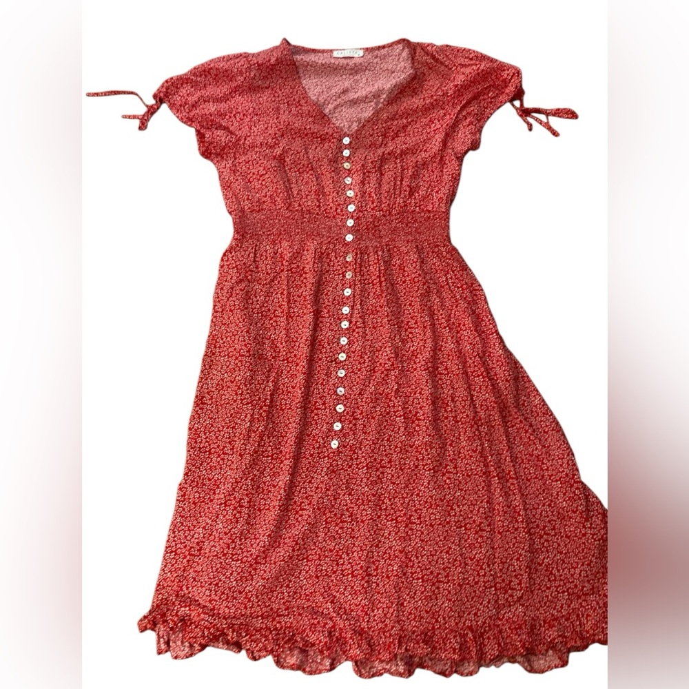 Calista Red & White Floral Cap-Sleeve Dress-Size M